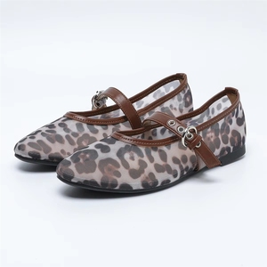 Ballerines respirantes pour femmes, mode printemps-été, chaussures décontractées Mary Jane à imprimé animal, ballerines en maille - Product Image 1