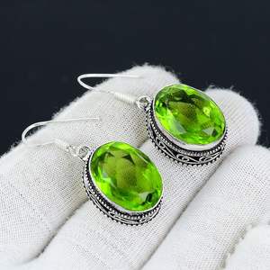 New Fashion Design Women's & Girls' 925 Solid Sterling <b>Silver</b> <b>Drop</b> <b>Earrings</b> Handmade Gemstone Spinner Peridot Simple yet Trendy - Product Image 5
