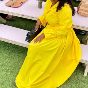 Sexy Women's Solid Collar Sleeve <b>Tie</b>-Front Shirt Long Dress African New Style Casual 2-Piece <b>Set</b> Fashion - Product Image 5