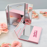 Miroir de maquillage pliable en plastique CF Wholesale Private logo Princess, rectangulaire, à trois volets, avec support