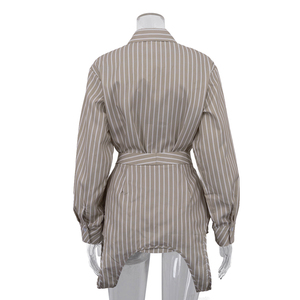 Nuovo Design 2026: Set 2 Pezzi Estivo Casual da <span class=keywords><strong>Donna</strong></span> con Corsetto a Righe Stampato e Camicia a Maniche Lunghe - Product Image 6