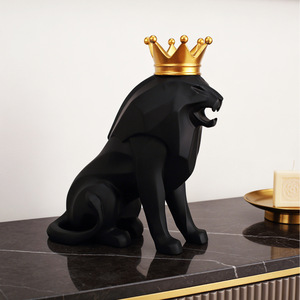 Modern Black Lion Figurine Resin Geometric Sculpture 2Pcs <b>Desk</b> Office Decor - Product Image 3