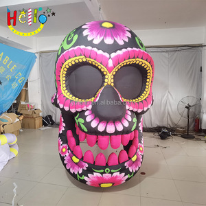 Giorno di decorazione della testa gigante del teschio rosa morto gonfiabile Halloween Hanging viola - Product Image 5