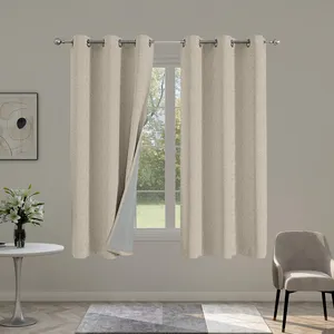 Natural linen texture 100% blackout curtains, customizable in size and color, 2-piece set for living room thermal insulation lin