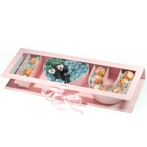 with Lid I Love You Shaped Empty Flower Gift Box Cardboard Pink Gift Packaging with Window Chocolate Strawberry Candy Boxes