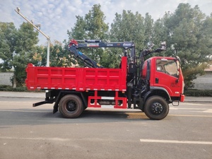 Red Hydraulic Crane Truck With <b>Folding</b> Arm And Grapple <b>Bucket</b> 4x2 Configuration For Material Handling - Product Image 3