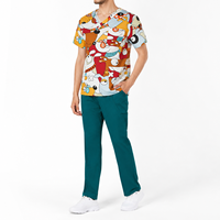 Uniforme de Enfermería al por Mayor para Pediatra, Blusa con Estampado de Dibujos Animados, Cuello en V, Manga Corta, Logotipo Personalizado, Uniforme de Hospital