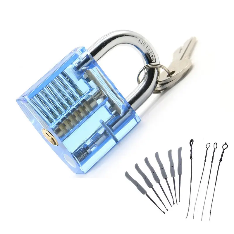 Transparent Visible Pick Cutaway Practice Padlock Lock With Broken Key Removing Hooks Lock Kit Extractor Set Locksmith Tool