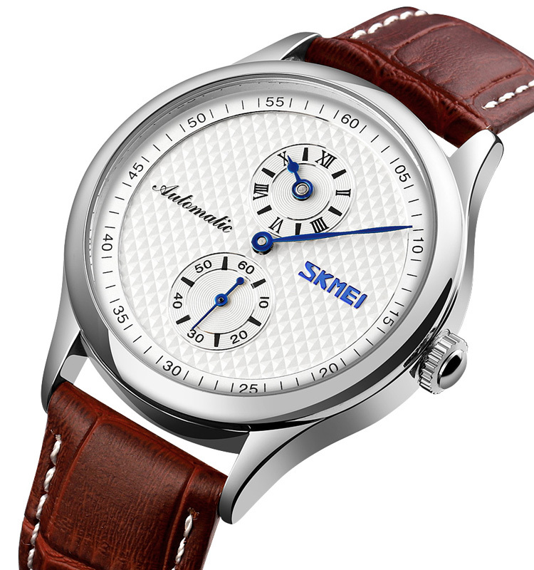 High Quality SKMEI 9238 Fashion Automatic Mov't Genuine Leather Strap 3ATM Waterproof Mechanical Watches For Men