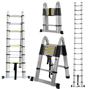 Escalera Telescópica Plegable de Aluminio con 13 Peldaños, Capacidad de Carga de 150 kg, Escalera Extensible para Exteriores (Aluminio 6063T5) - Product Image 1