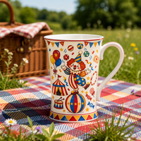 Pichet à eau en porcelaine peint à la main, motif clown de cirque, jolie carafe à boisson, style vintage, décoration de table, vaisselle de cuisine