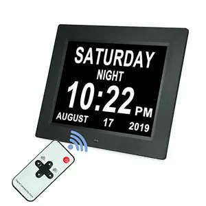 Horloge Calendrier Nuit Heure Jam 9 Inci, Kalender Digital Huruf Besar Alarm Jam Siang untuk Kehilangan Memori Lansia