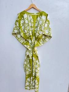 Vestido Kaftan Indio Hecho a Mano 100% Algodón Orgánico con Cuello en V, Estampado Floral, Largo hasta la Rodilla, Túnica India, Ropa de Fiesta de Verano, Vestido Largo para Mujer - Product Image 6