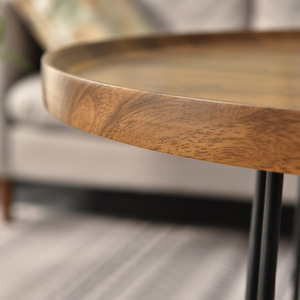 Modern Round Coffee Table Wood Top <b>Paint</b> Free For Living Room Sofa Side Table Hotel Reception Use - Product Image 2