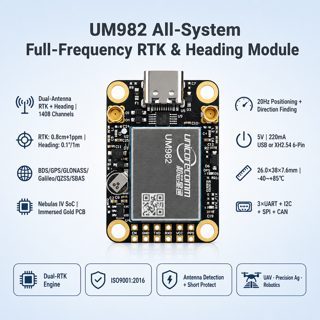 UM980/UM982 High-Precision GPS-RTK Module BDS/GNSS Full Constellation RTK Positioning Board for GPS Tracker