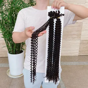 인기있는 긴 물결 모양의 24 "검은 머리 번들 부드러운 합성 물 웨이브 크로 셰 뜨개질 머리