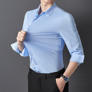 Camicia Sportiva da Uomo a Maniche Lunghe, Senza Cuciture, Altamente Elastica, Senza Bisogno di Stiratura, Design Elegante per Uomo d'Affari - Product Image 5