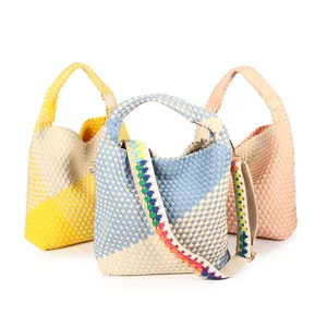 Women's Woven Bags Neoprene Woven Large Summer Beach Travel Totes And Purses Vintage Handmade Shoulder Bags