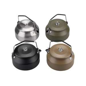 Théière d'extérieur en acier inoxydable 304 poli 1-2L avec couvercle, portable pour le voyage, la randonnée, le camping, compatible avec les cuisinières à gaz modernes - Product Image 3