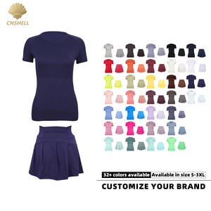 32 colori pronti per la spedizione traspirante anti anti-umidità <span class=keywords><strong>T</strong></span>-Shirt a vita alta plissettata da Tennis 2 pezzi set da donna - Product Image 1