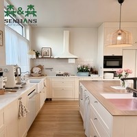 Meubles de cuisine modulaires professionnels sur mesure, style Shaker, surface en bois grainé, ensemble pour villa