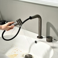 Robinet de lavabo de salle de bain moderne en cuivre, à double trou, pour lavabo séparé, avec douchette extractible, eau chaude et froide, rotatif, anti-éclaboussures, bec aérateur