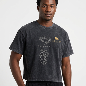Men's Black Oversized Crew Neck Jersey <b>T</b>-<b>Shirt</b> with <b>Heart</b> and Brain Print Casual Summer Wear Front Logo Knitted Cotton - Product Image 1