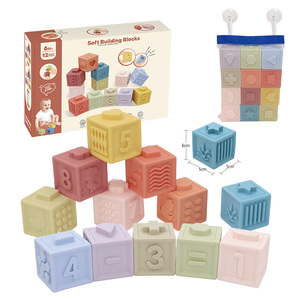 FiveStar 12 pièces <span class=keywords><strong>jouet</strong></span> de dentition en plastique souple bébé blocs de construction empilables numériques jouets Montessori sensoriels avec <span class=keywords><strong>sac</strong></span> de rangement - Product Image 1