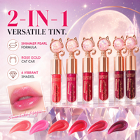 FLOWER SECRET Magic Cat Crystal Shimmer Lip Tint 2-en-1 Repulpant Haute Brillance Imperméable 6 Couleurs Marque Privée