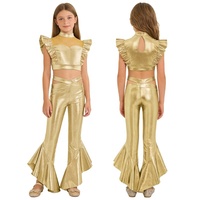 Conjunto de Danza para Niñas de 6 a 16 Años, Top Corto Metálico con Pantalones Acampanados, para Clases de Danza, Espectáculos de Jazz, Fiestas Temáticas