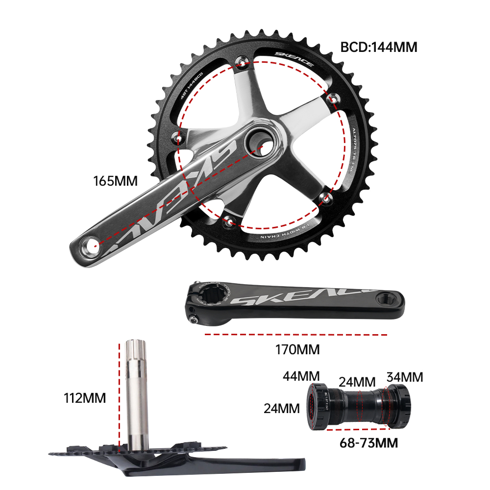 Skeace BCD 144mm Fixie Bike Racing Crankset - 165mm, 48T