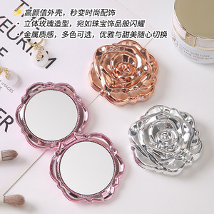 Miroir de poche portable à motif de roses, lentille argentée, pliable, miroir de maquillage de poche - Product Image 5