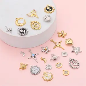 Pendant Bracelet Accessories Gold Plated Micro Spread Star Smiley Heart Moon and Star Charm Connector Bracelet making