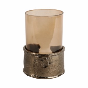 Ornamental <b>Glass</b> Candle Holder With Metal Base Contemporary Pillar Taper <b>Candlestick</b> For Table Centerpiece - Product Image 5