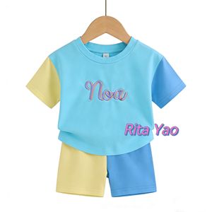 Set Personalizzato per Bambini con T-Shirt Ricamata e Pantaloncini Colorati, Completo Sportivo in Cotone per Bambine - Product Image 6