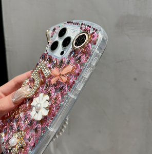 Luxury Bling Glitter Rhinestone Diamond Women Handbag Phone Case for <strong>Iphones</strong> 15 Pro Max TPU <strong>Cover</strong> With Pearl Bracelet Chain - Product Image 2
