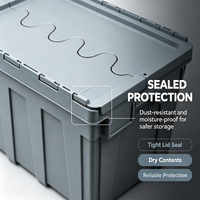 Caisse de manutention industrielle en plastique à couvercle articulé, bac de stockage robuste empilable et emboîtable pour la distribution en entrepôt et l'approvisionnement en vrac