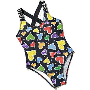 2026年新作 子供用ワンピース水着 可愛いハート柄ショルダーストラップ 8-12歳 女の子用水着 - Product Image 2