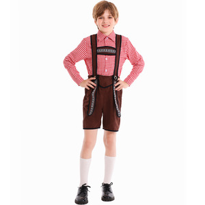 Tenue ethnique à carreaux rouges pour garçon, idéale pour le festival <span class=keywords><strong>de</strong></span> la bière allemande, les spectacles scolaires et les événements artistiques - Collection XJ - Product Image 1