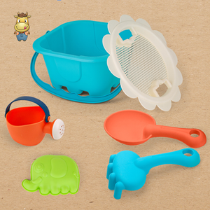 Ensemble de 6 seaux de plage pour enfants avec couvercle tamis, arrosoir, pelle, bêche et moule éléphant - Product Image 5