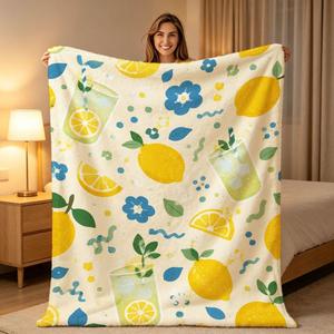 Couverture en flanelle à motifs fruités, couverture de sieste réversible, douillette et chaude pour l'hiver, impression personnalisée, vente en gros - Product Image 1
