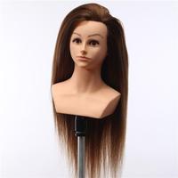 Tête de mannequin en cheveux humains de qualité supérieure, longue et droite, pour permanente, teinture, décoloration, formation en coiffure, salon, maquillage de mariée, outil de coiffage et coupe de cheveux