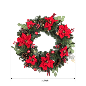 Nueva llegada, corona de Navidad Artificial de bayas rojas personalizada, corona de decoración de Navidad redonda de 30 pulgadas - Product Image 2