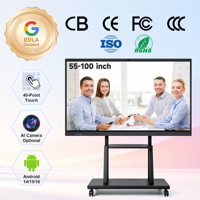 65 75 85 Inch 4K UHD Dual OS Panel For Online Fitness Coaching With AI Camera Optional And 40-Point Touch CB CE FCC RoHS Display