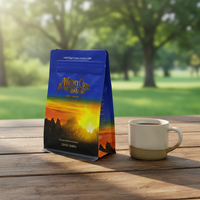 Sachet plat en plastique VMPET mat avec impression en héliogravure, pochette zippée pour emballage de grains de café 340g (12oz), design personnalisé