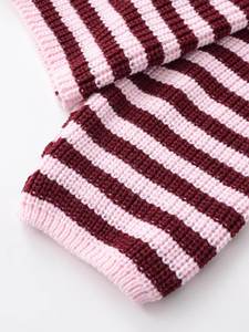 Pull tricoté à manches longues pour femme, style décontracté, col à revers, rayé, double fermeture éclair, nouvelle collection, personnalisable OEM - Product Image 3