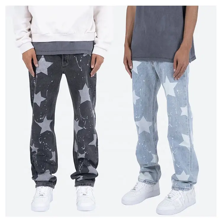 Fashion Boy Friend Denim Jeans Factory Loose Heart Printed Trousers for Men