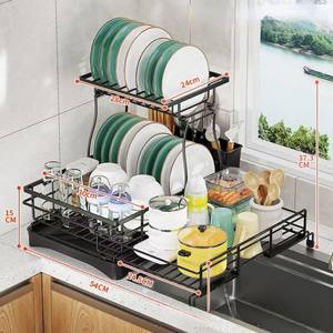 2 livelli espandibile scolapiatti da cucina impermeabile in acciaio al carbonio stendino sopra il lavello da cucina scolapiatti - Product Image 1