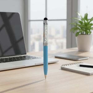 Penna a Sfera Azzurra con Corpo in Plastica Sportivo e Dettagli Metallici, Punta da 1.0mm, Corpo Arancione in Gomma - Product Image 3