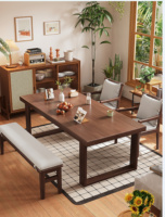 Table à manger rustique en bois massif robuste avec pieds en H, écologique et multi-usages pour la maison, la cuisine et la salle à manger DB02 #